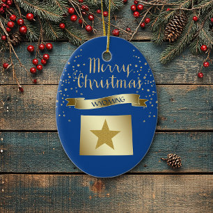 Blue Gold Wyoming Star Ceramic Ornament