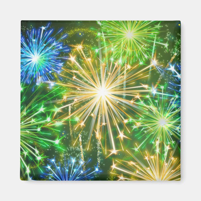 blue Gold yellow fireworks Magnet (Front)