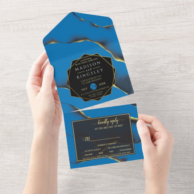 Blue Golden Abstract All In One Invitation (Tearaway)