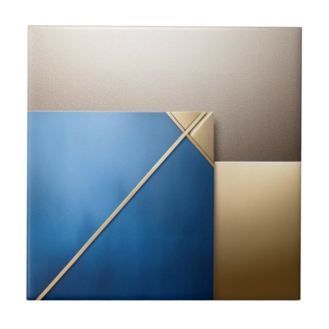 Blue, golden and white geometric pattern ceramic tile (Front)