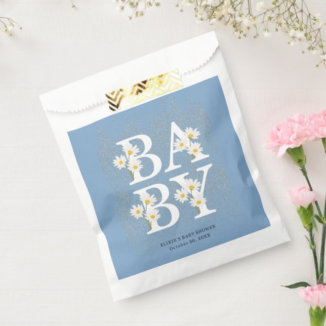 Blue Golden Daisy Glitter Glow Baby Shower Favour Bag (Sealed)