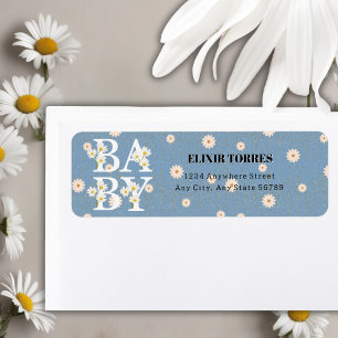 Blue Golden Daisy Glitter Glow Baby Shower Return Address Label