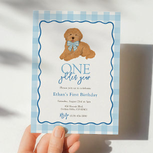 Blue Golden Doodle Golden Year First Birthday Invitation