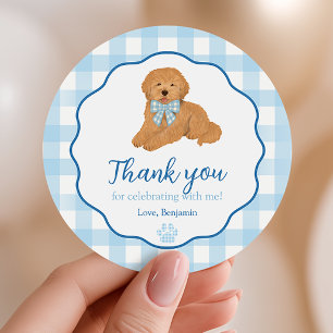 Blue Golden Doodle Puppy Pawty Birthday Favor Classic Round Sticker