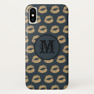 Blue golden lips Gothic Personalised Monogram iPhone X Case