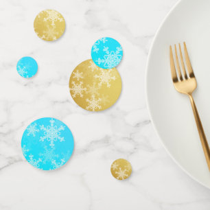 Blue Golden Snowflakes Minimalist Christmas Confetti