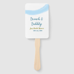 Blue golden watercolor bubbly and brunch bridal sh hand fan