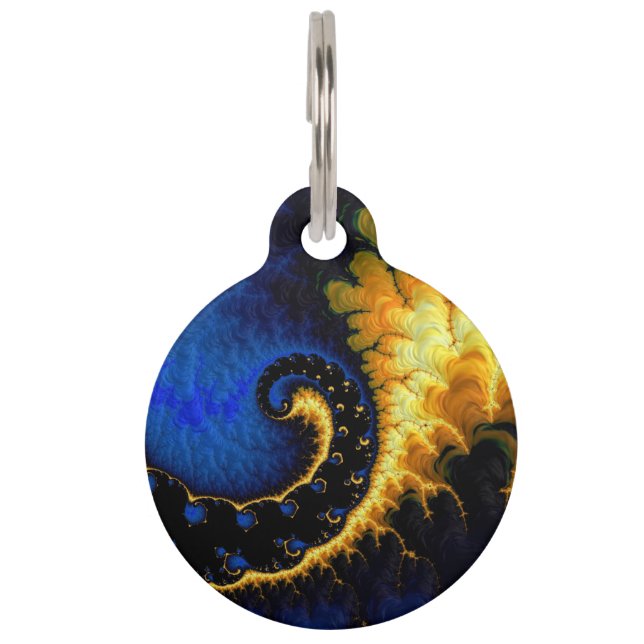 Blue Golden Yellow Fractal Pet Tag (Front)