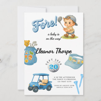Blue Golf Baby Shower Invite for Boy