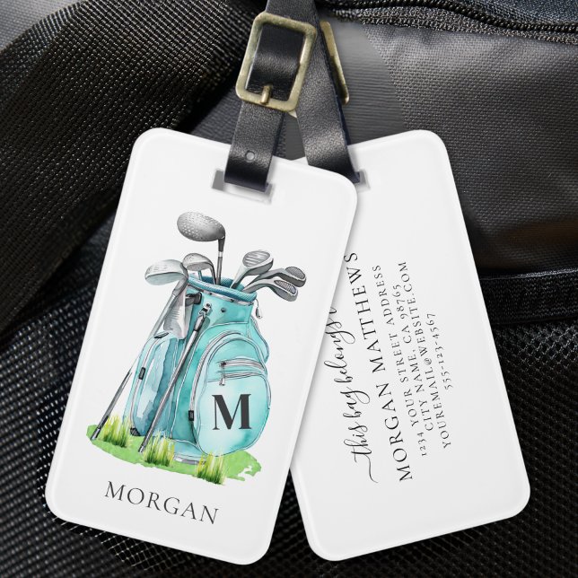 Blue Golf Bag Monogram Luggage Tag (Blue Golf Bag Monogram Luggage Tag)