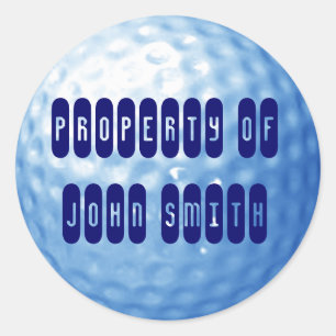 Blue Golf  Ball Property of Name Stickers