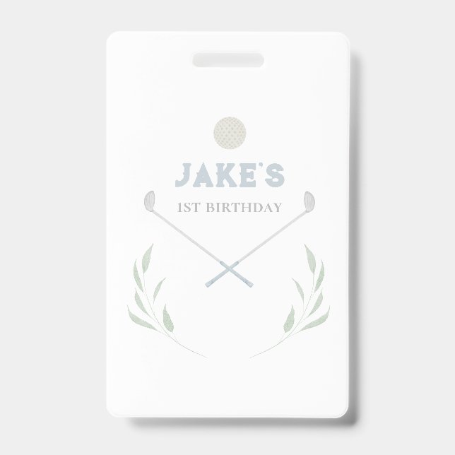 Blue Golf Birthday Party Paper Plates ID Badge (Front)