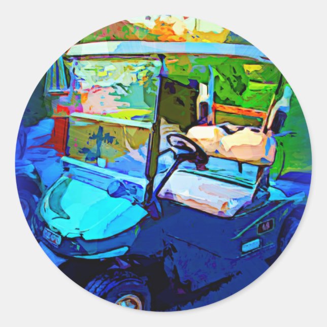 Blue Golf Cart Classic Round Sticker (Front)