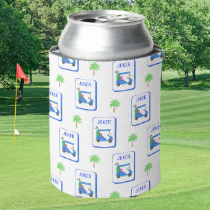 Blue Golf Cart Joker Mahjong Tropical Palm Tree Can Cooler