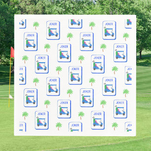 Blue Golf Cart Joker Mahjong Tropical Palm Tree Napkin