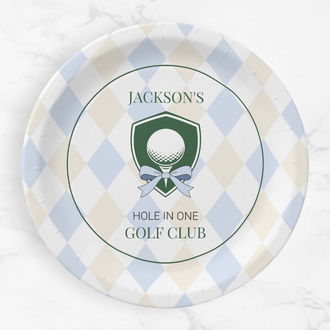 Blue Golf  Hole in One Boys Sports 1st Birthday Paper Plate (Blue Golf Hole in One Boys Sports 1st Birthday Paper Plates)