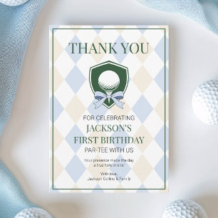 Blue Golf Modern Hole In One Boys 1st Birthday Thank You Card