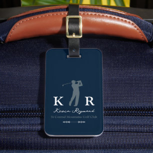 Blue Golf Player with Initials Luggage Tag