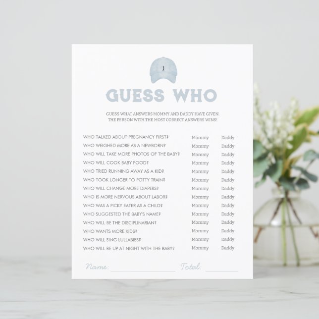 Blue golf theme baby shower guess who game  (Standing Front)