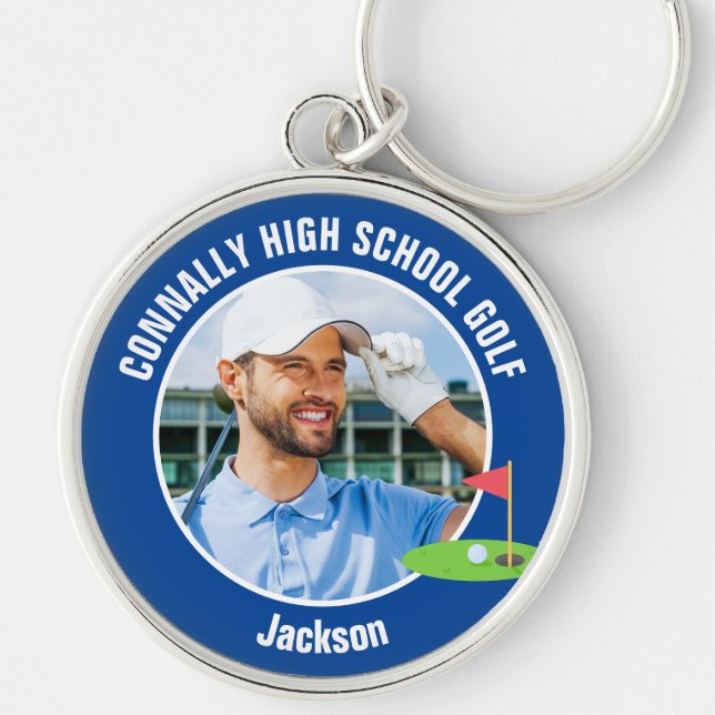 Blue Golfer Photo High School Golf Team Key Ring (Front)
