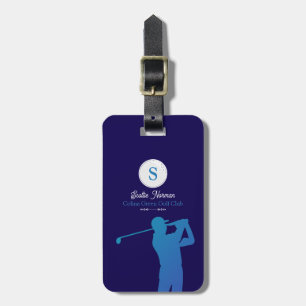 Blue Golfer with Golf Club Elegant Luggage Tag
