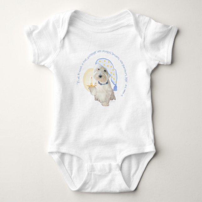 Blue Goodnight Westie with Candle Baby Bodysuit (Front)
