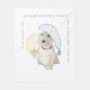 Blue Goodnight Westie with Candle Fleece Blanket