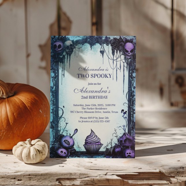 Blue Gothic 2nd Birthday – Two Spooky Theme Invitation (Creator Uploaded)