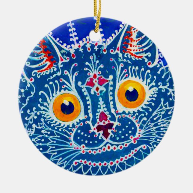 Blue Gothic Cat Ceramic Ornament (Front)