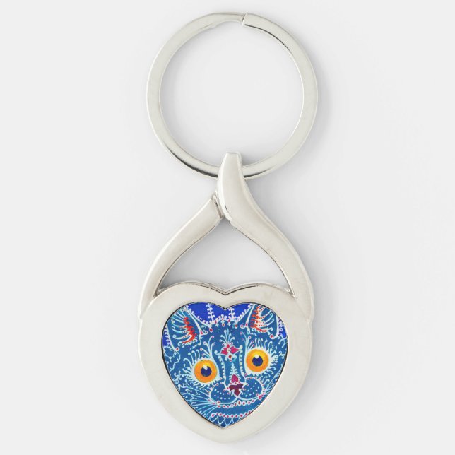 Blue Gothic Cat Key Ring (Front)
