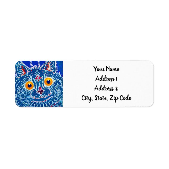 Blue Gothic Cat Return Address Label (Front)
