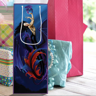 Blue Gothic Dragons Mermaid Fantasy Purple  Wine Gift Bag