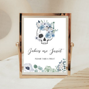 Blue Gothic Floral Skull Babies are Sweet Sign