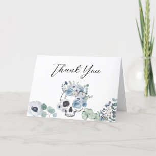 Blue Gothic Floral Skull Baby Shower Thank You Card