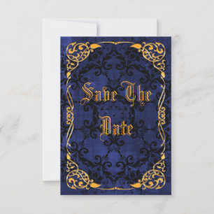 Blue Gothic & Gold Framed 40th Save The Date