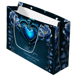 Blue gothic heart surrounded by magical flowers large gift bag
