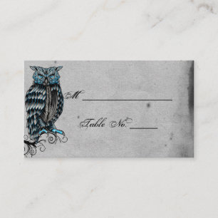 Blue Gothic Owl Posh Wedding Place Cards