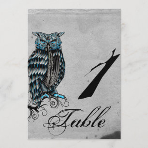 Blue Gothic Owl Posh Wedding Table Number