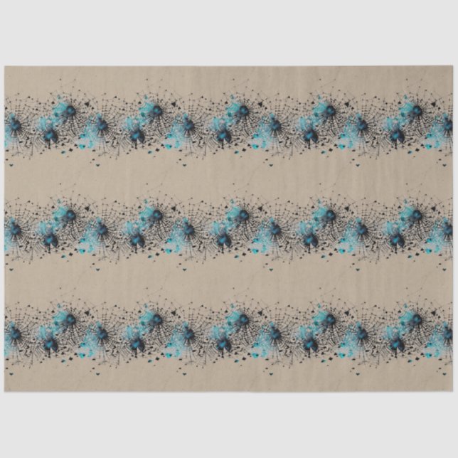 Blue Gothic Spider Web Ephemera pattern Tissue Paper (Front)