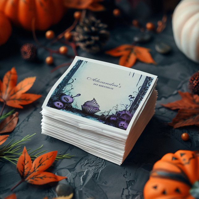 Blue Gothic Spooky ONE Birthday Napkin (Creator Uploaded)