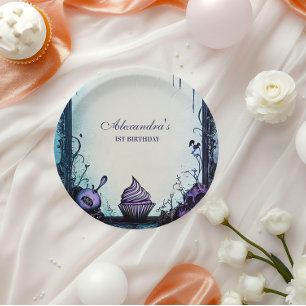 Blue Gothic Spooky ONE Birthday Paper Plate