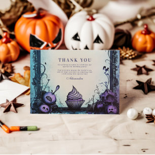 Blue Gothic Spooky ONE Birthday Thank You Card
