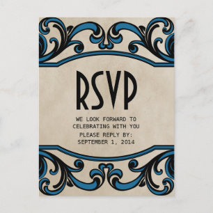 Blue Gothic Swirls RSVP Postcard
