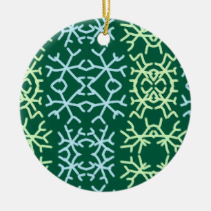 Blue gr snow flakes Christmas pattern snow pattern Ceramic Ornament