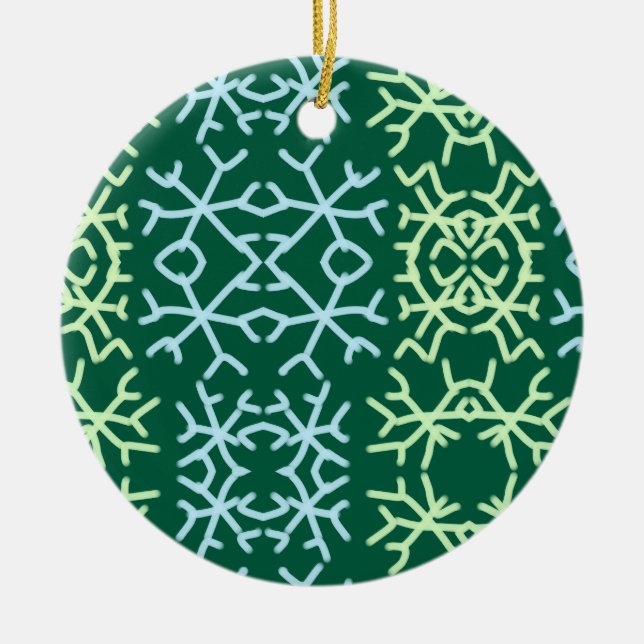 Blue gr snow flakes Christmas pattern snow pattern Ceramic Ornament (Front)