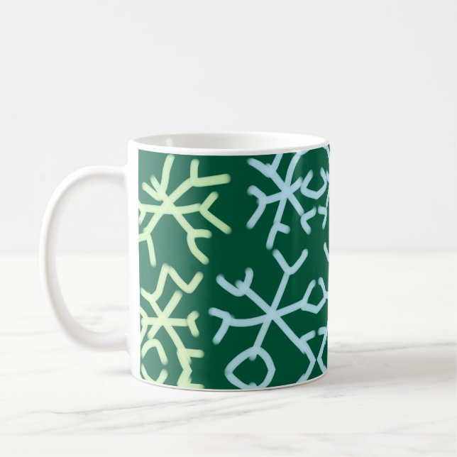 Blue gr snow flakes Christmas pattern snow pattern Coffee Mug (Left)