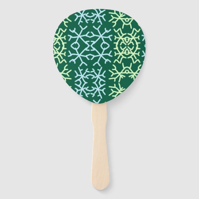 Blue gr snow flakes Christmas pattern snow pattern Hand Fan (Front)