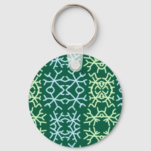 Blue gr snow flakes Christmas pattern snow pattern Key Ring (Front)