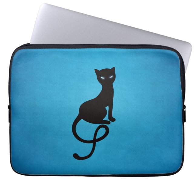 Blue Gracious Evil Black Cat Laptop Sleeve (Front)