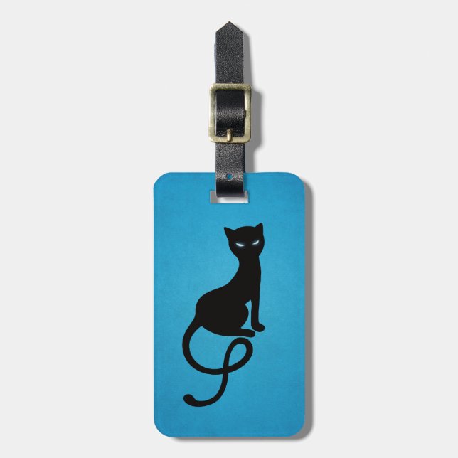 Blue Gracious Evil Black Cat Personalised Luggage Tag (Front Vertical)